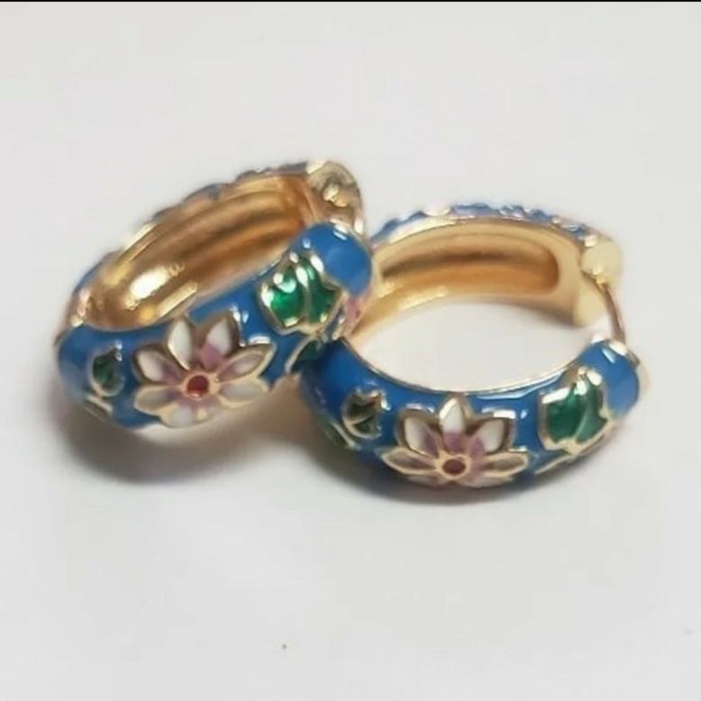 NEW BLUE MARCH SEPT DECEMBER BIRTHSTONE COLORS CLOISONNE ENAMEL HUGGIE EARRINGS