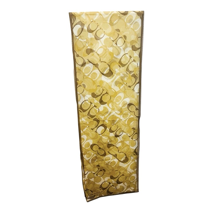 Coach Signature Scarf 100% Silk Gold Tan 54” x 9” Classic Lightweight