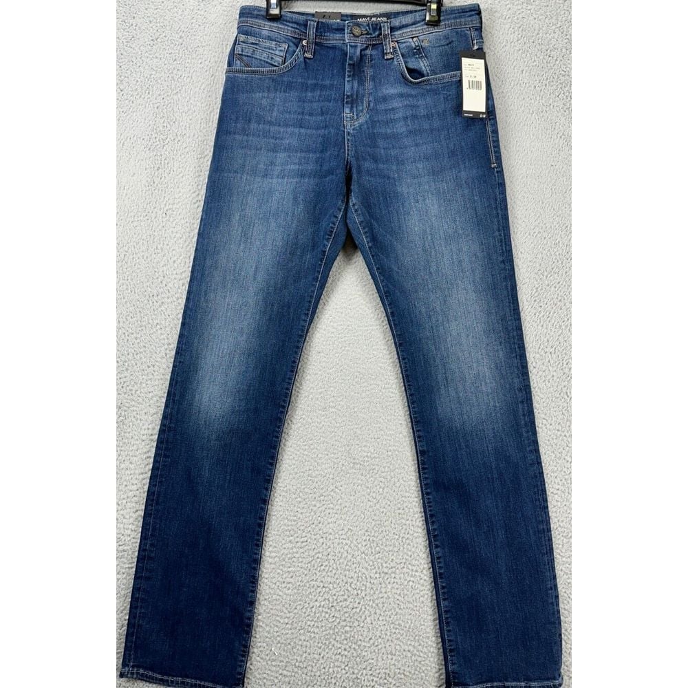 Mavi Jeans Men 31X34 Matt Blue Mid Indigo Cooper Distressed Relaxed Straight NEW