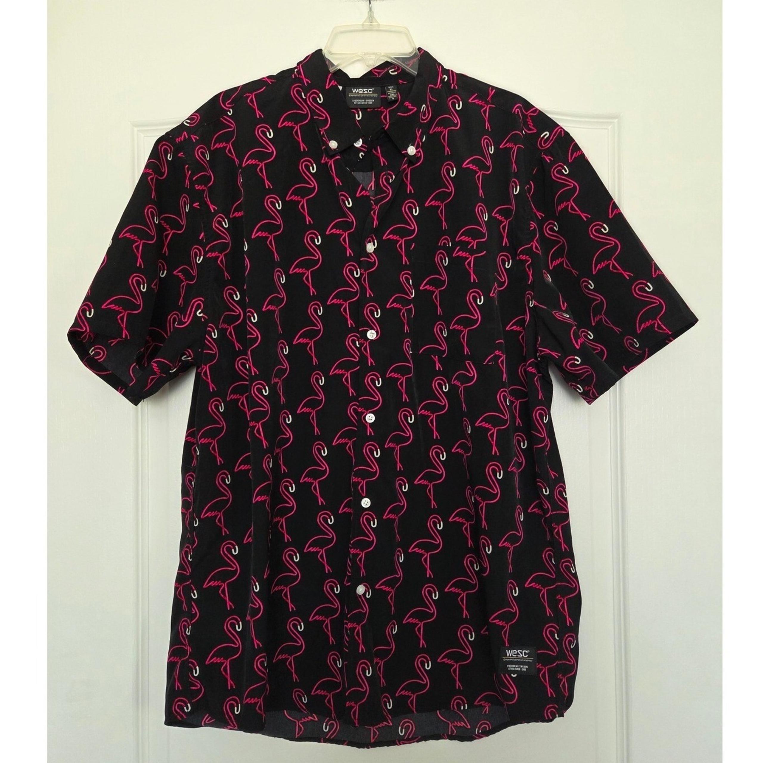 WESC Flamingo Print Button Down Short Sleeve Shirt Mens XL/ Womens XXL Beach