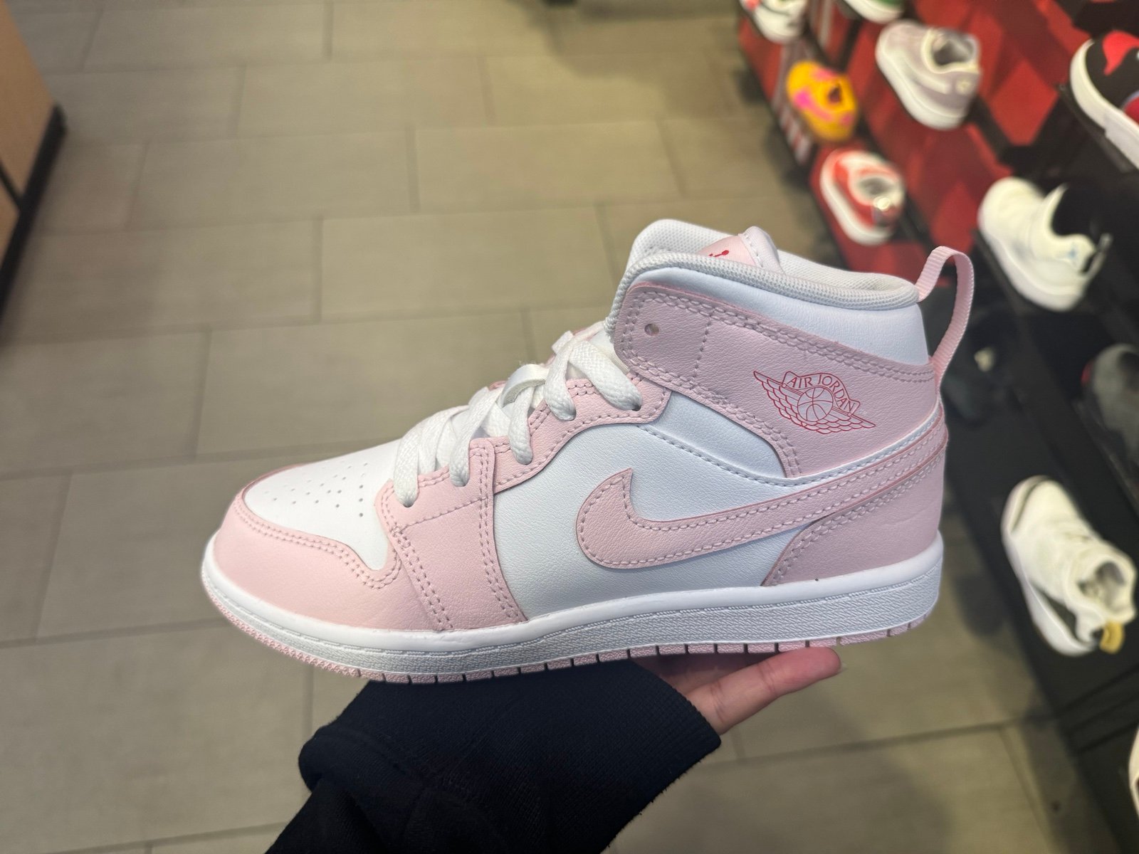 DQ8424-608 Nike Jordan 1 Mid Pink Foam Fire Red White Preschool 3Y