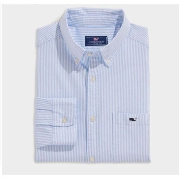 Vineyard Vines Oxford Striped blue and white whale Shirt Sz XL