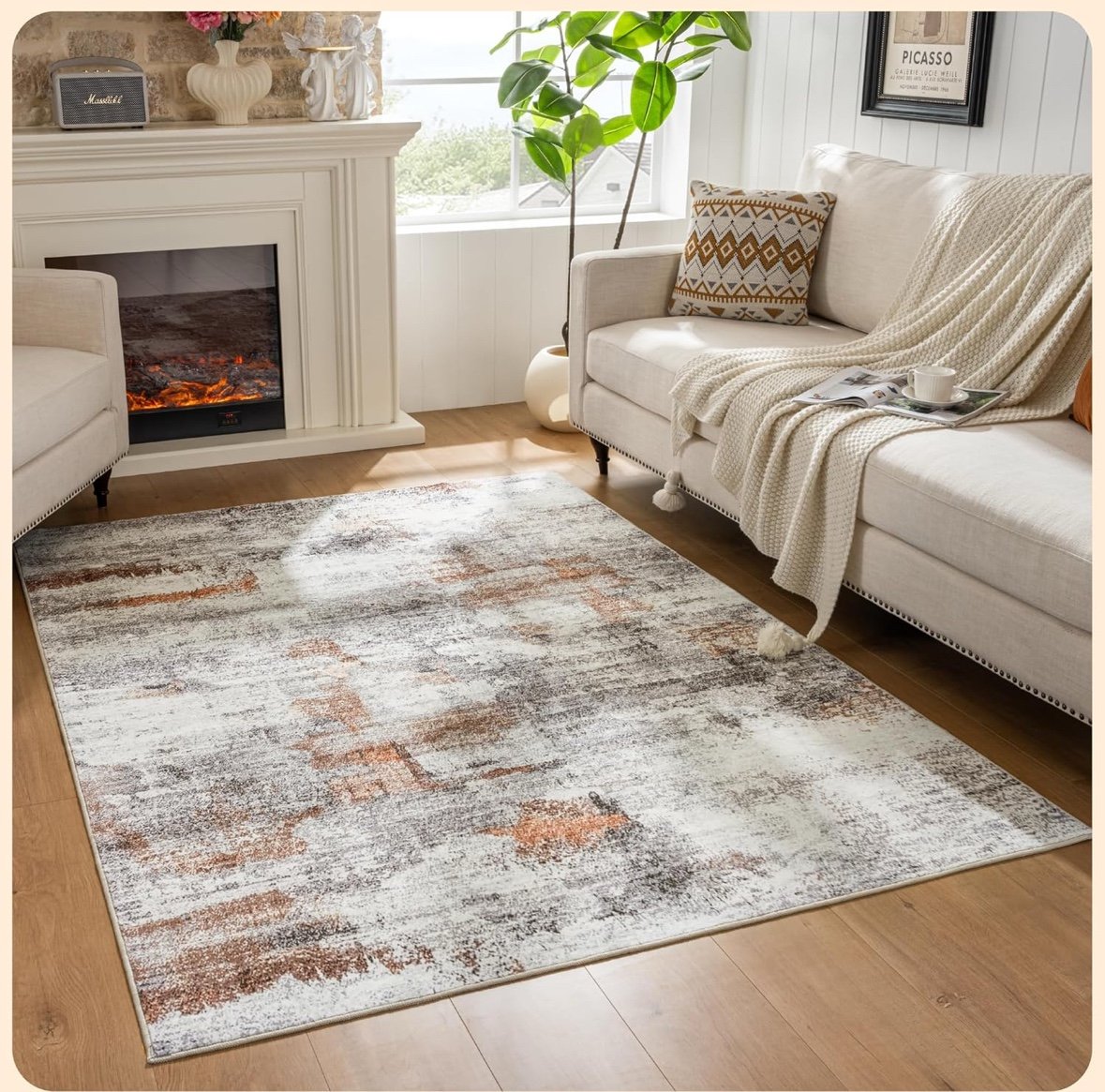 5x7 Area Rug - Grey Multi Rugs for Living Room 5x7 - Foldable 5x7 Rug