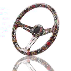 NEW JDM UNIVERSAL 350MM STICKERBOMB Acrylic Deep Dish 6 Holes Steering Wheel