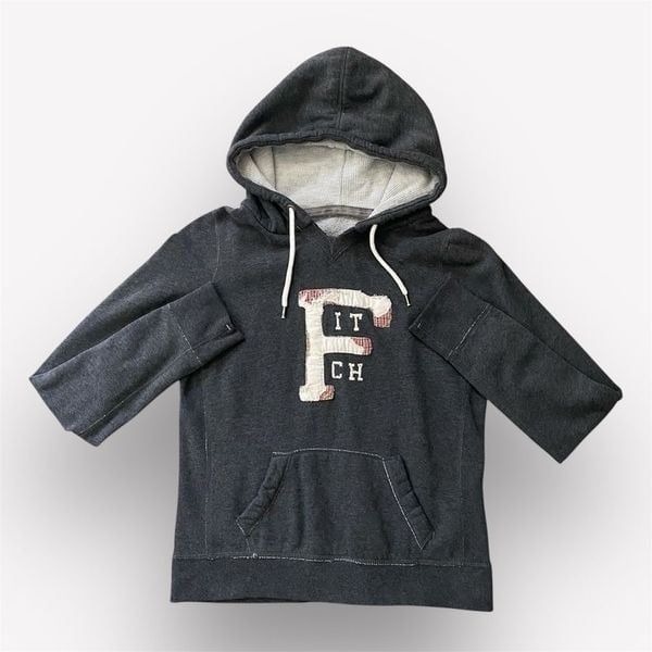 Abercrombie & Fitch Hoodie Gray Red Plaid Cream Large Retro
