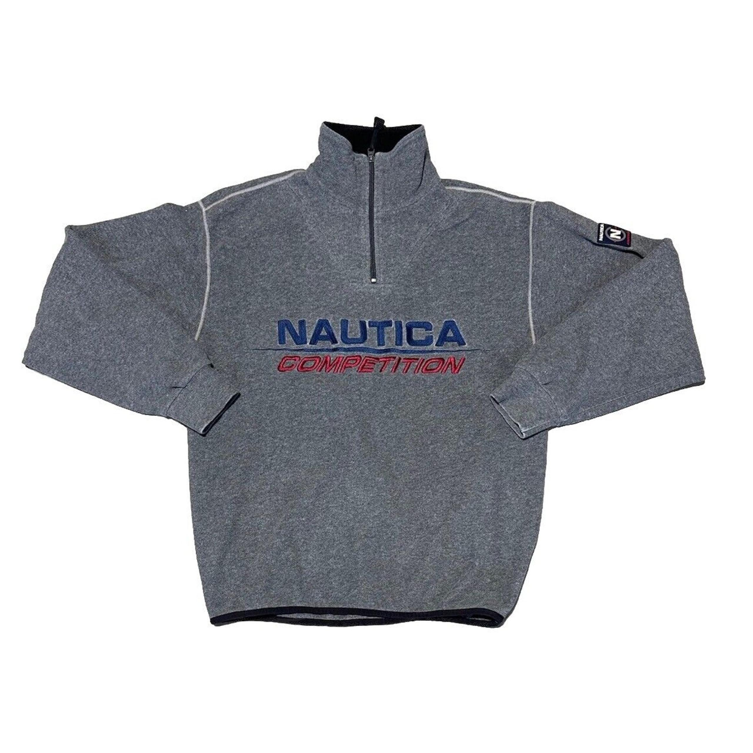 Vintage Nautica Competition 1/4 Zip Fleece Sweatshirt Jacket Mens Size S Gray