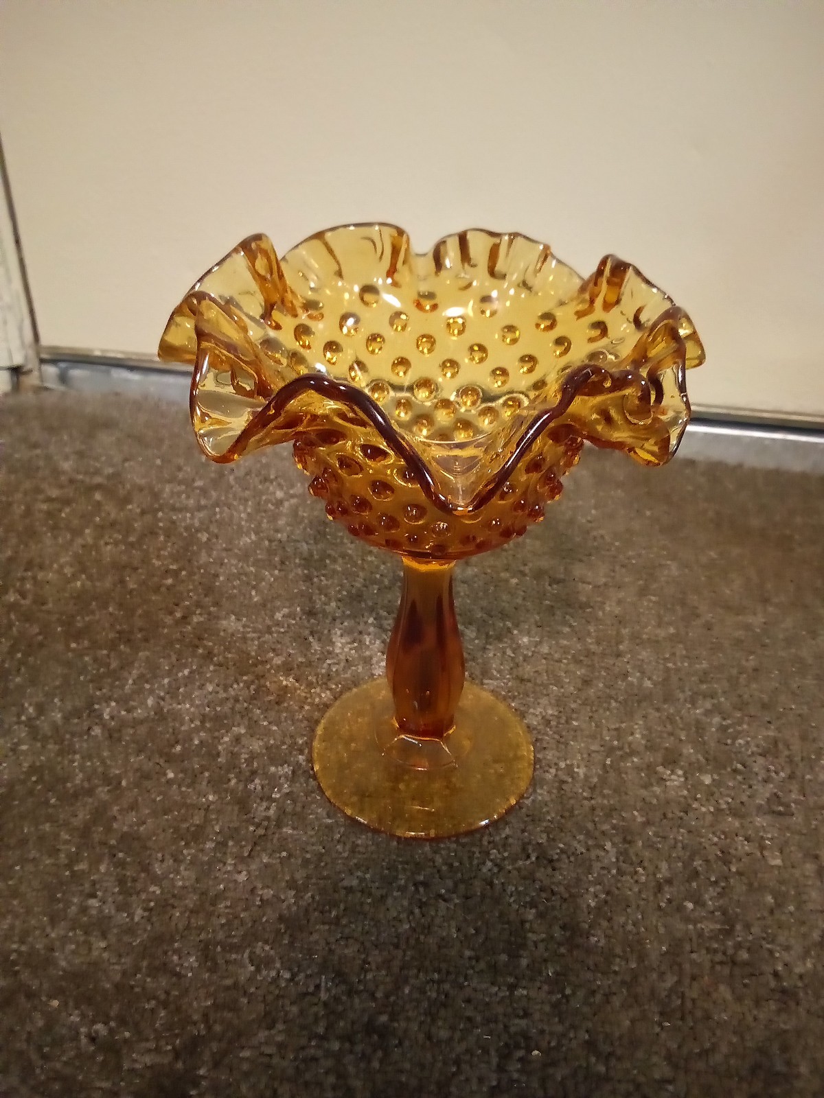 Fenton Amber Hobnail Glass Ruffled Candy Trinket Dish