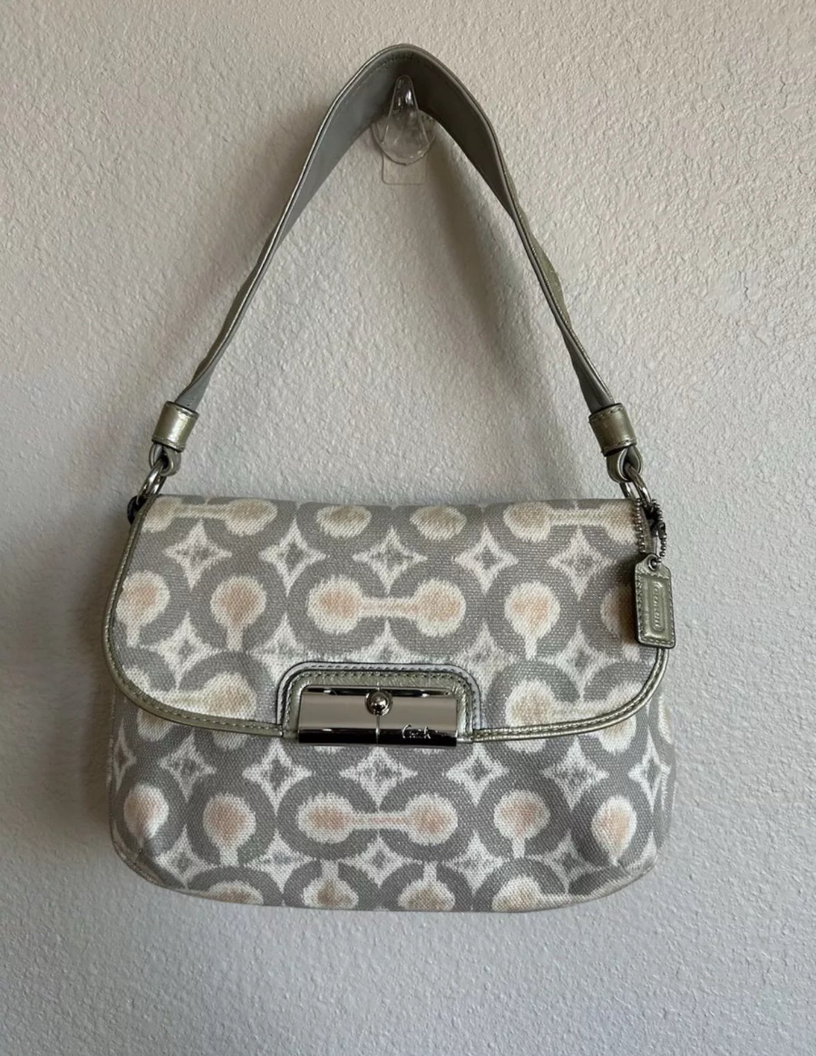 Coach Kristin IKAT Top Handle Pouch Purse 45276 Grey Multi