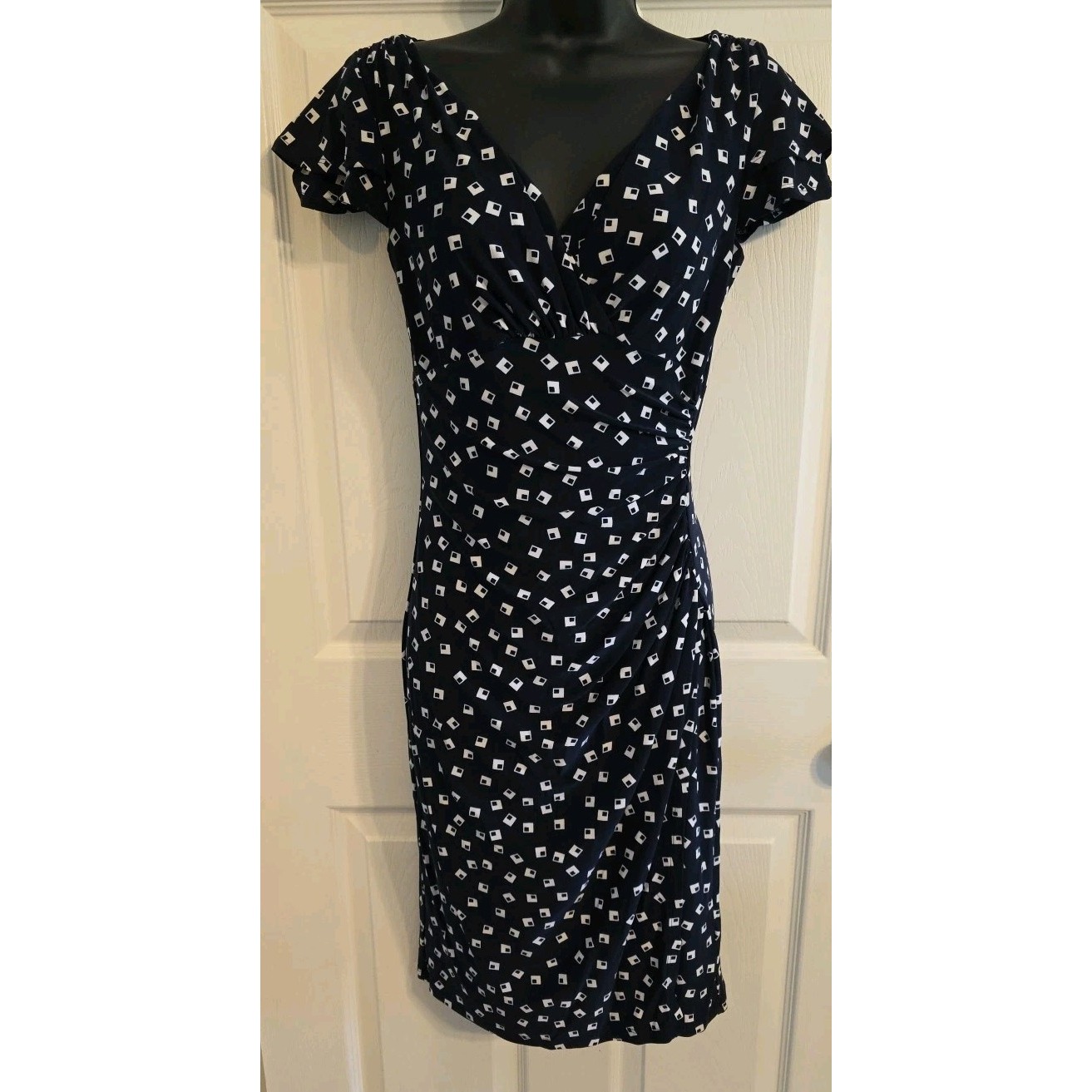 Lauren by Ralph Lauren Women Navy Blue And White Casual Semi-FormalDress Size 2