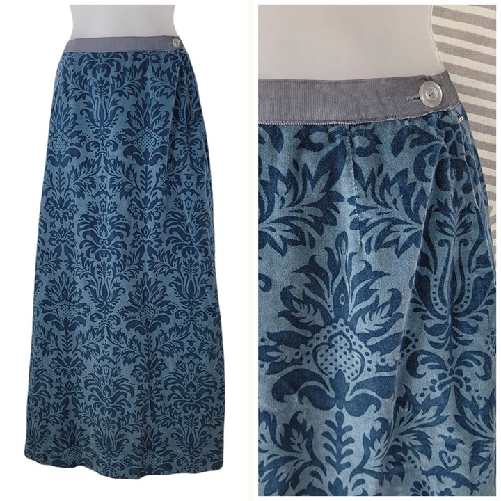 Vtg Bill Atkinson 60s Velvet Skirt Sz XS Small 25 Waist Blue Jaquard Long Maxi
