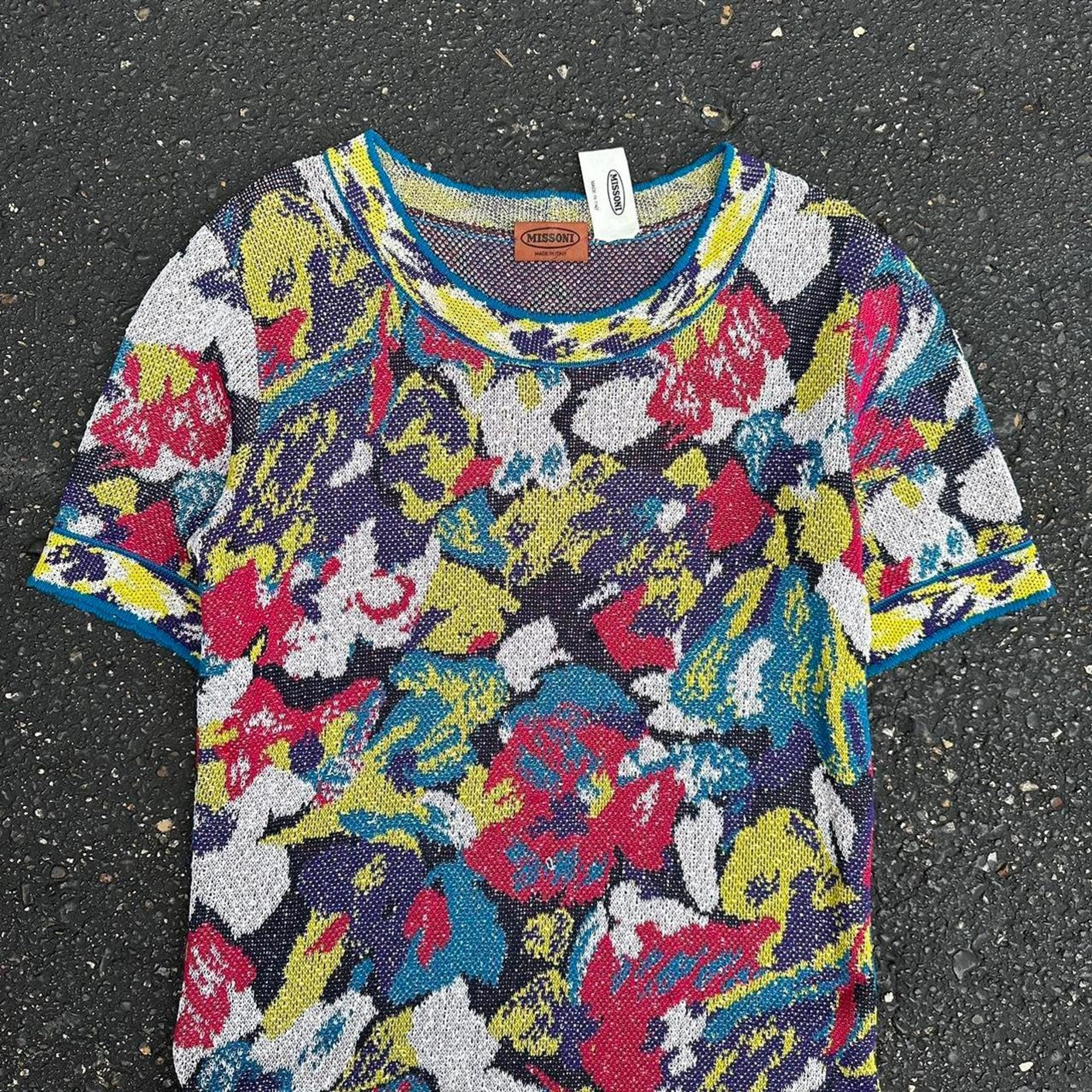 Vintage Missoni Colorful Midi Pencil Knit Flower Sleeve Dress