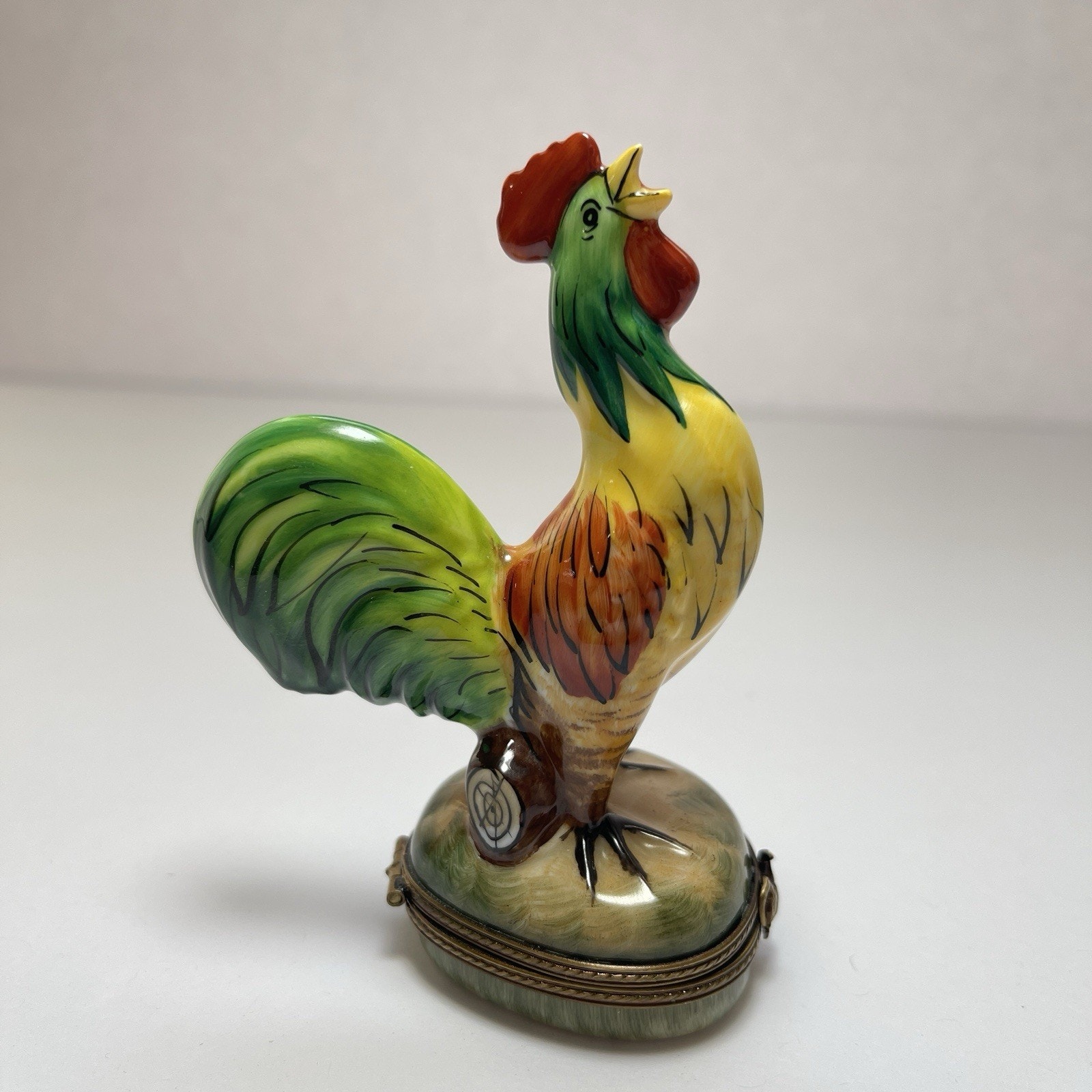 Limoges France Peint Main Trinket Box Standing Rooster Country Core Vintage