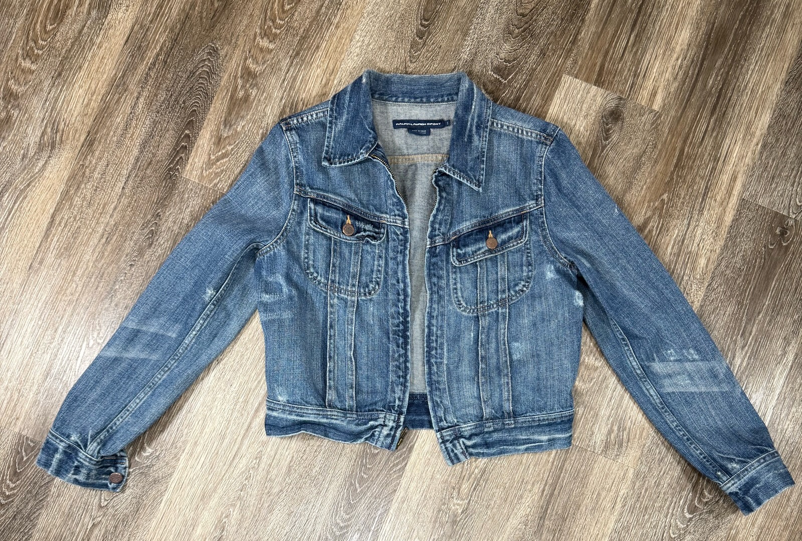 Ralph Lauren Sport Denim Trucker Cropped Jacket Zip Front Y2K sz: S