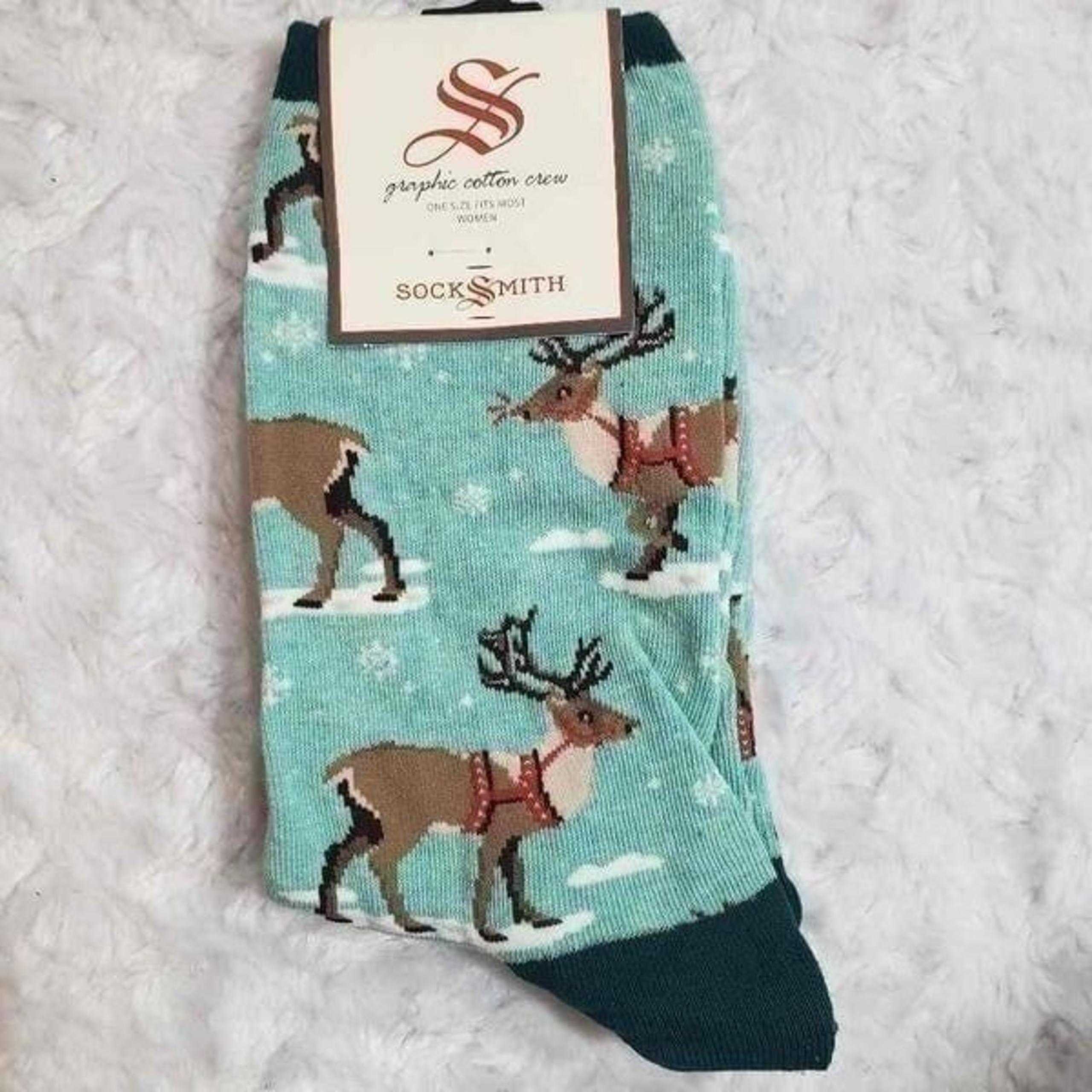 NWT Reindeer holiday socks womens shoe 5-10.5 - Socksmith