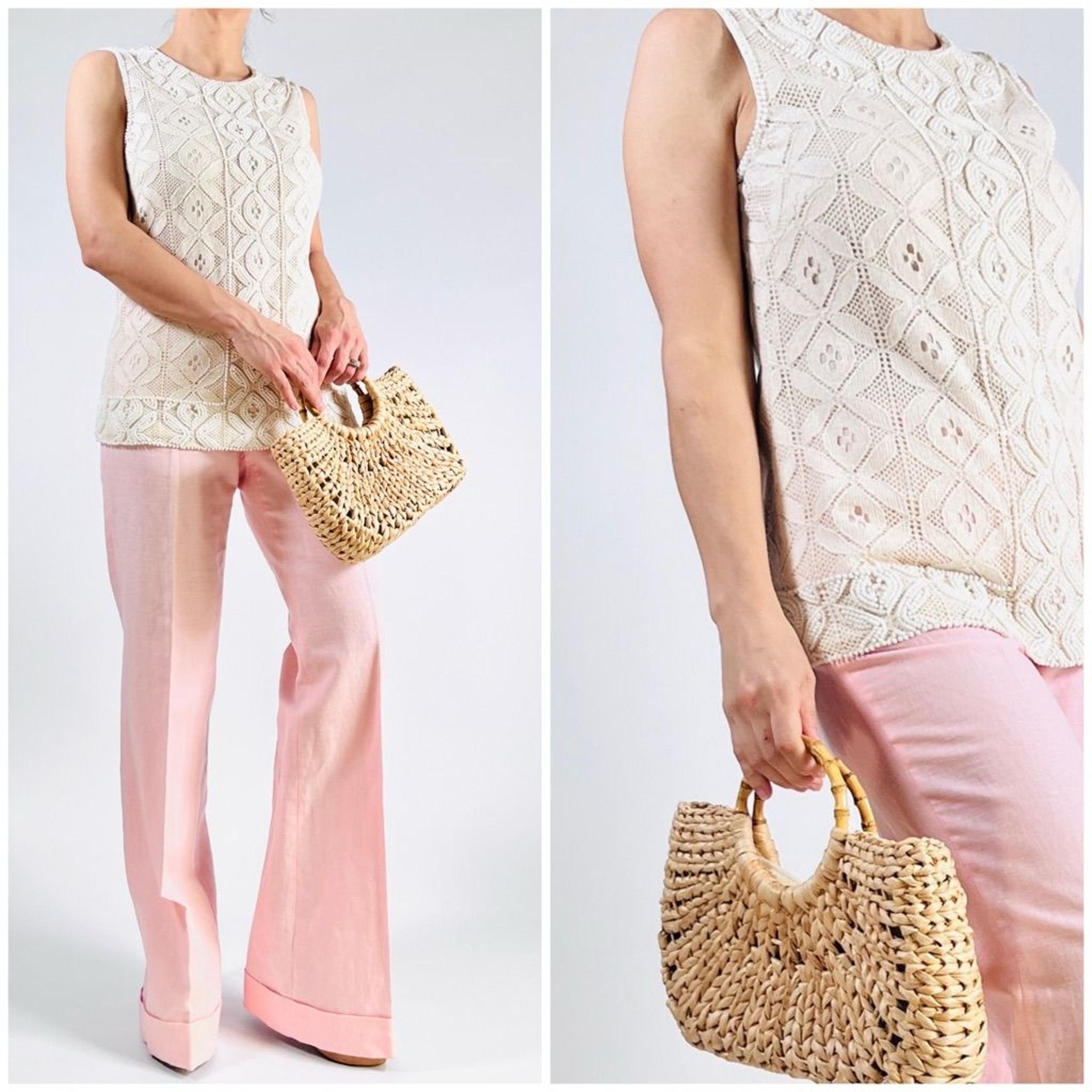 Women's Tory Burch Cream White Beaded Lace Crocheted Top