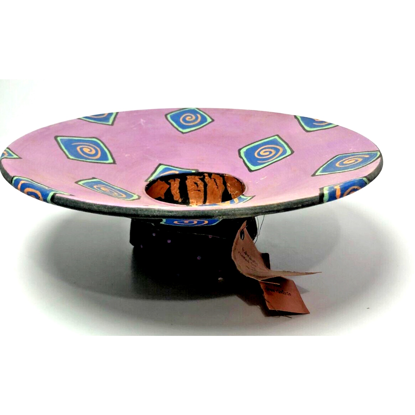 Barbara Mann Made Designs Fun 8 Matte Pottery Bowl Purple Chicklets Copper Leaf