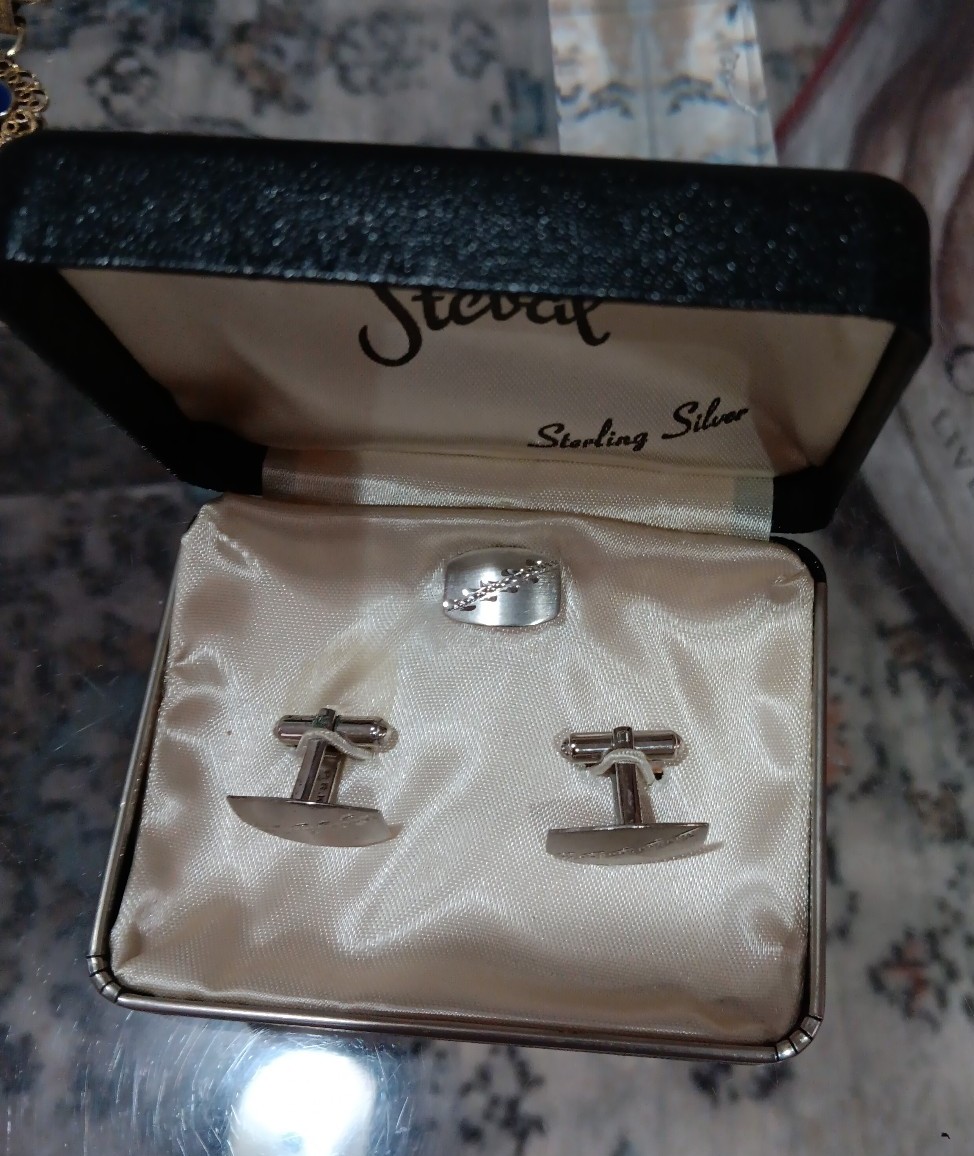 Men's sterling silver cufflinks & clip