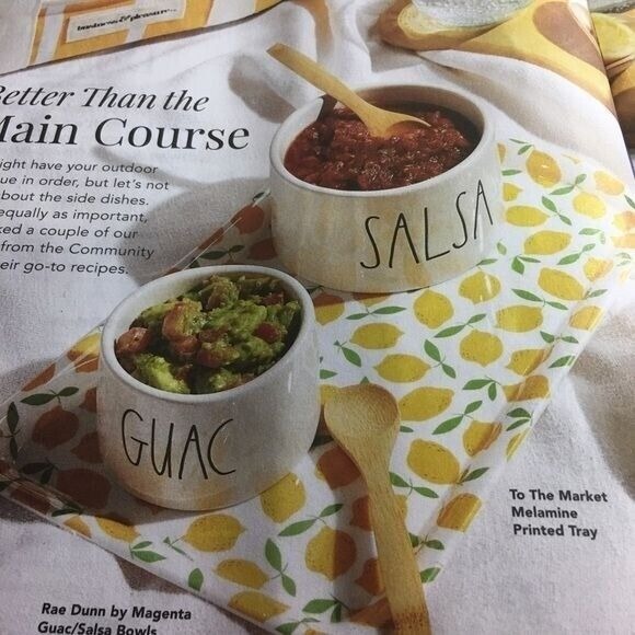 Rae Dunn Artisan Collection Guac & Salsa Bowls & Bamboo Dippping Spoons New