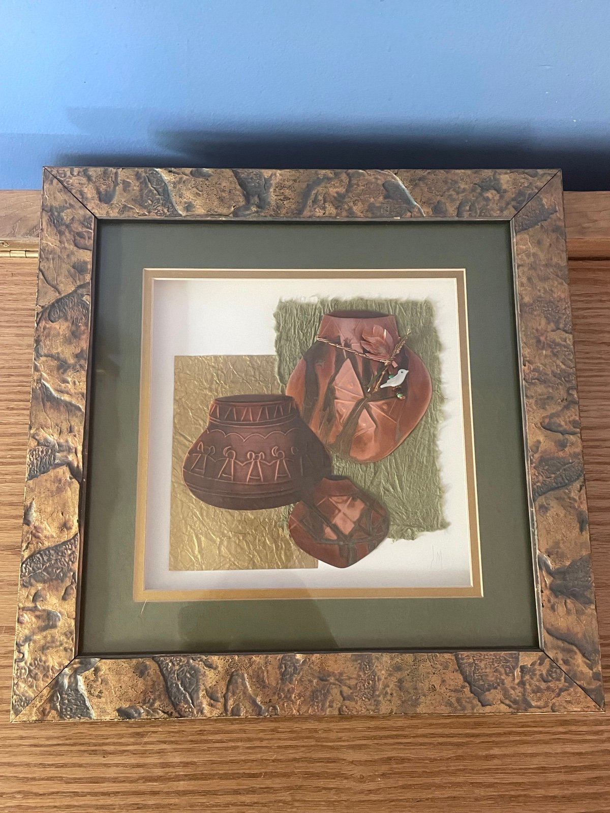 Jean & Mark Oberkirsch Copper Designs Pottery Jars In Shadowbox Frame Signed