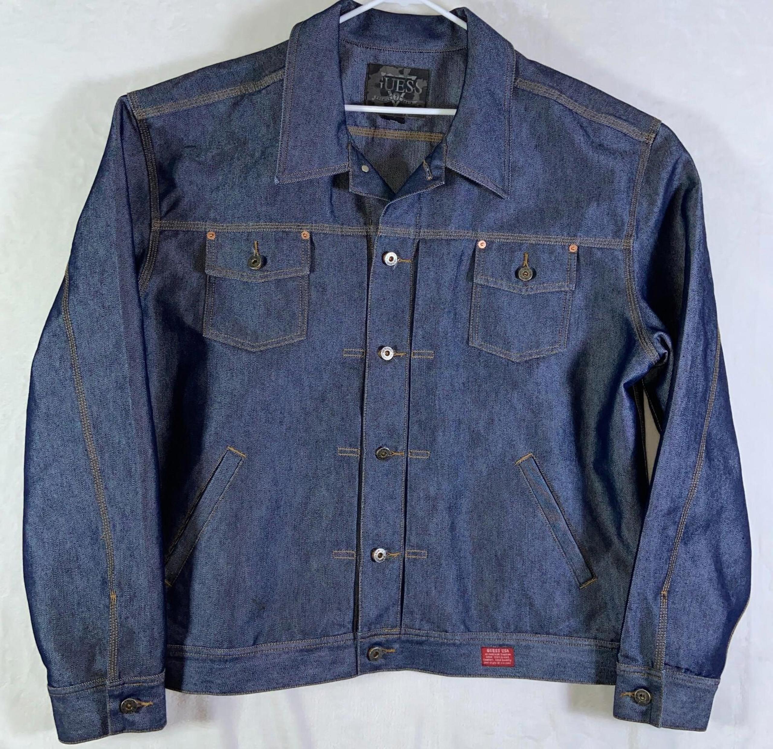 VTG Guess USA Jeans Jacket Mens 4XL Black Silver Denim Type 1 Trucker 90s XXXXL