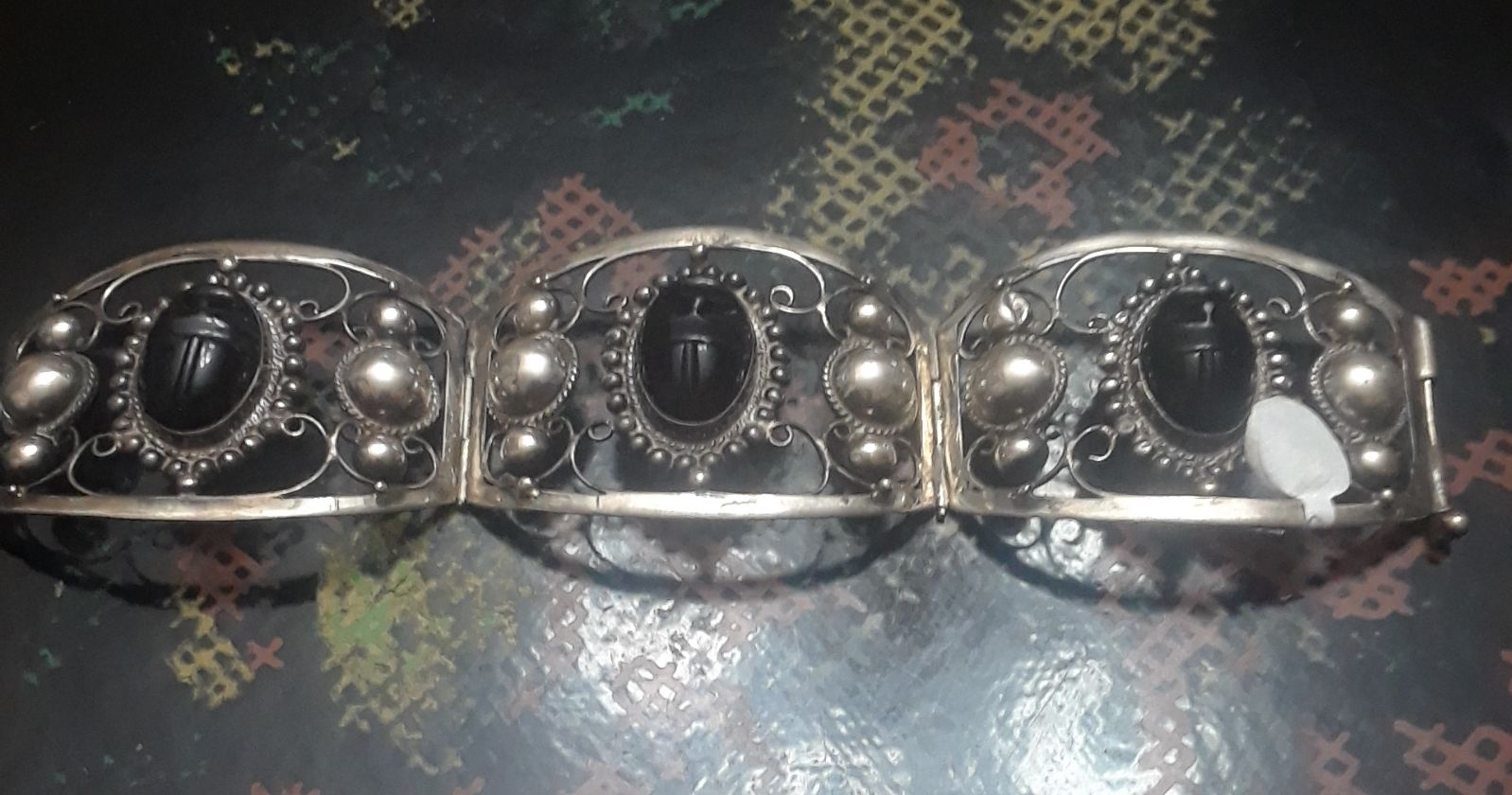 925 Silver Black Onyx Scarabs bracelet.