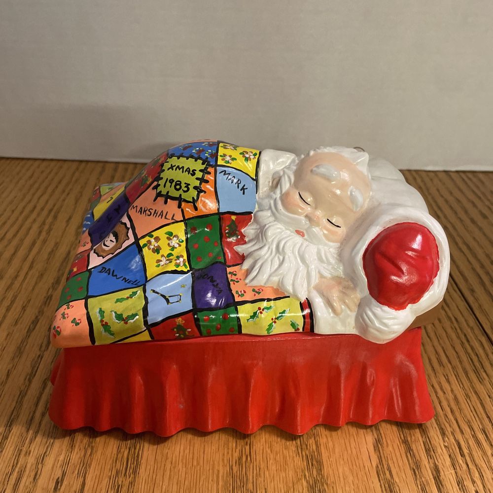 Alberta Mold Sleeping Santa/Bed Covered Box Christmas 1953 Handpainted 1983 Vntg
