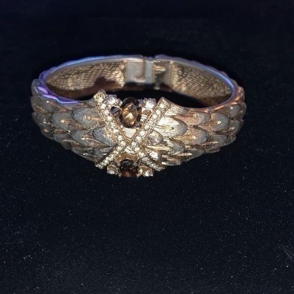 Vintage 1960’s Gold Tone Smoky Quartz Snake Dragon Scale Hinge Swiss Watch