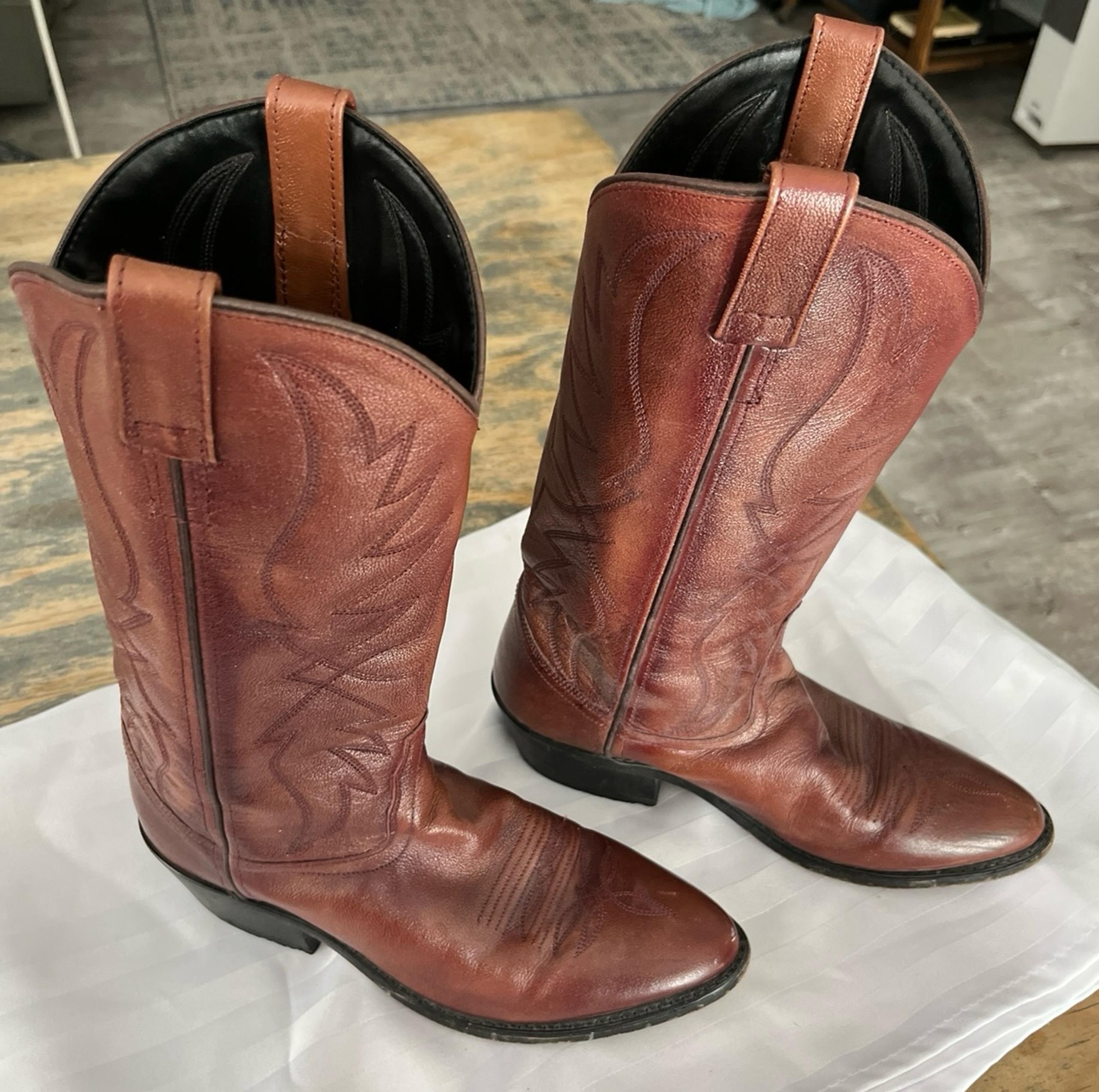 Old West SCM7017  Leather Cowboy Boots Mens Size 7D, Made In India, Brown