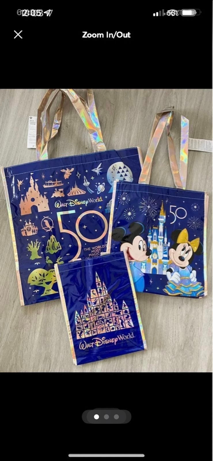 2021 Disney World 50th Anniversary Reusable Shopping Bag Tote Complete Set of 3.