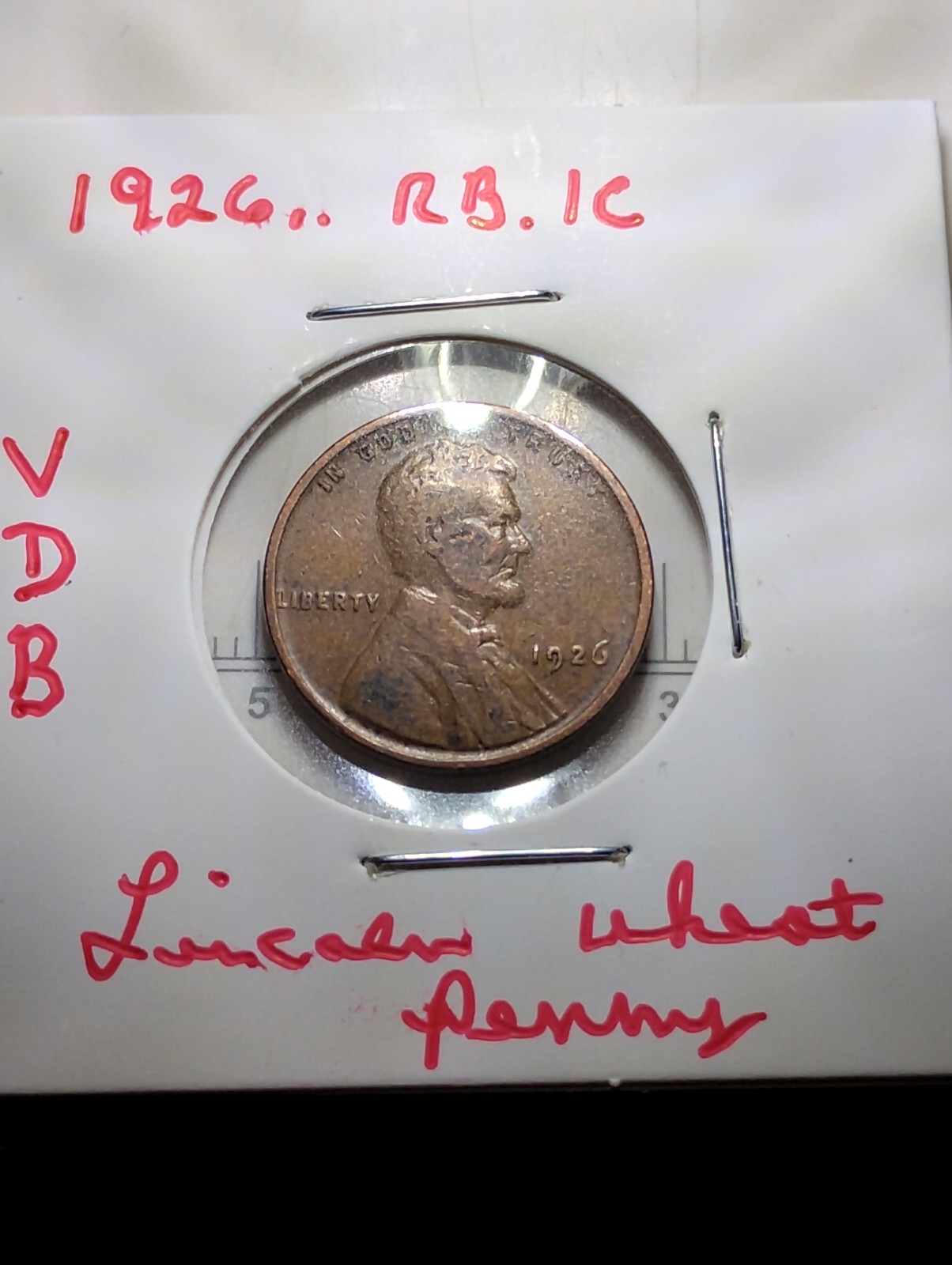 1926 p RB, 1c VDB Lincoln wheat back penny