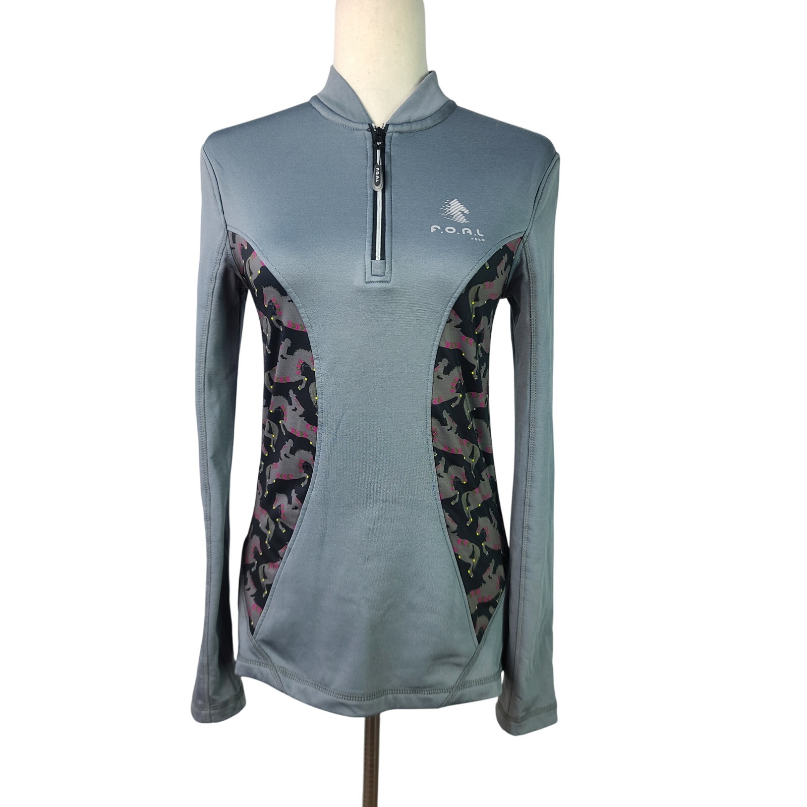 FOAL Equestrian Horse Gray Black Pink Riding Long Sleeve Shirt Top Small