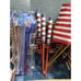 Vtg Americana Woven Basket & Patriotic Party Supplies American Flags