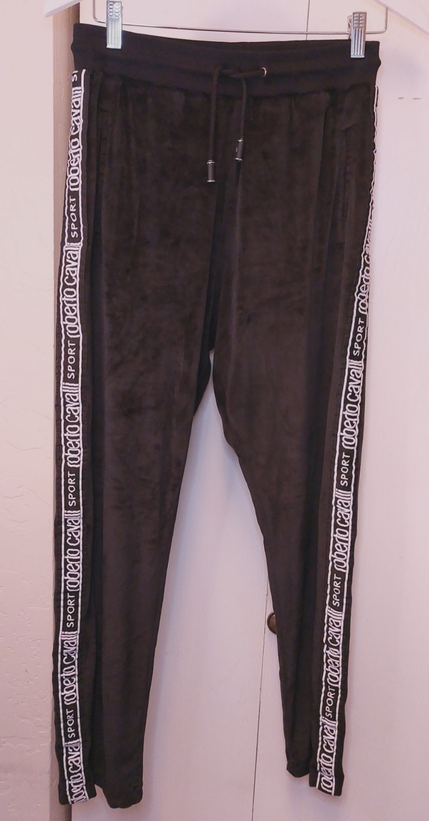 Roberto Cavalli Velour Sport Logo Tape Pants Size Medium Athleisure Activewear
