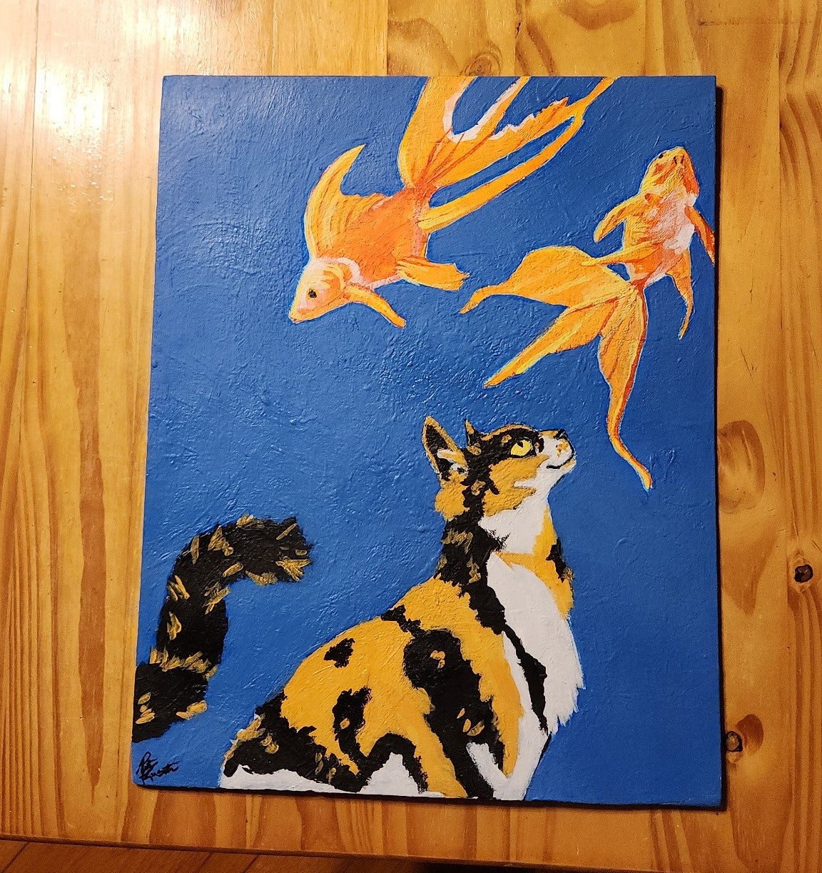 Cat and goldfish painting