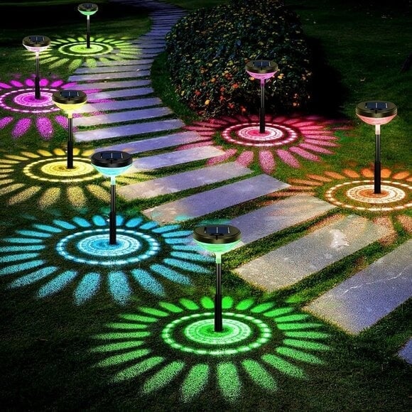 New Bright Solar Pathway Lights 8 Pack, Color Changing & Warm White LED Outdoor