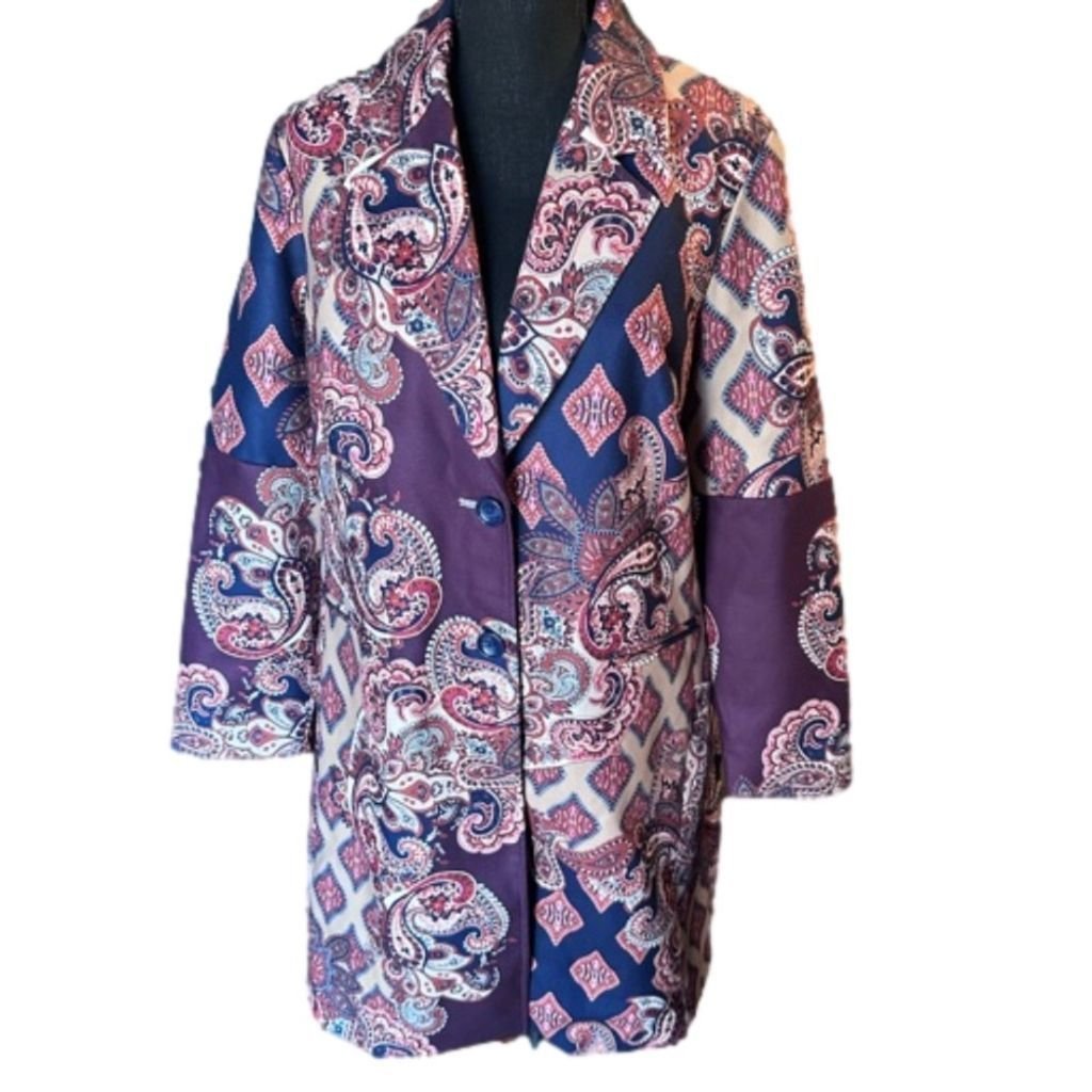 NWT Chicos Patched-Print Drama Coat Sz 2 US 12-14