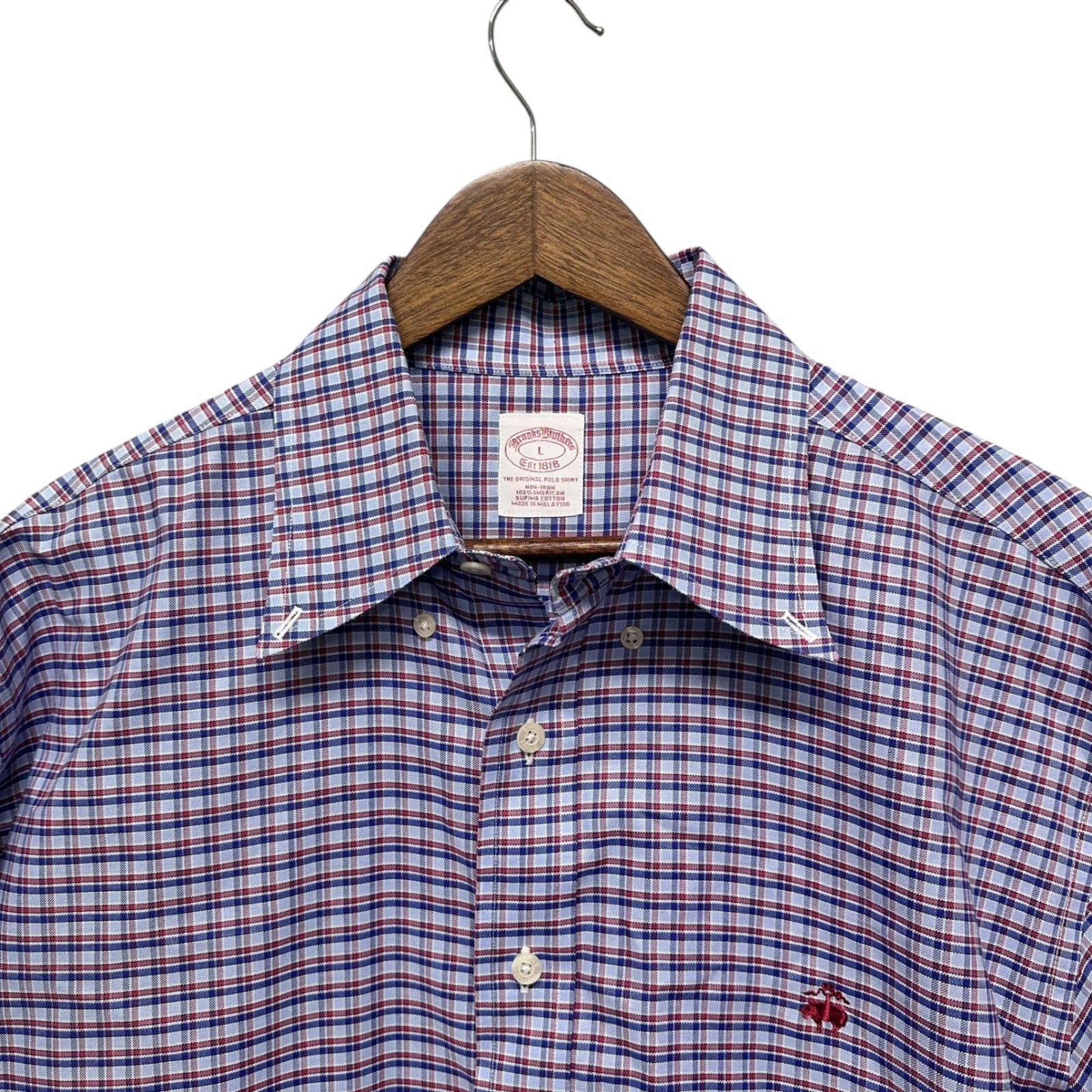 Brooks Brothers Mens Non-Iron Plaid Button Down Original Polo Shirt Size L Prep