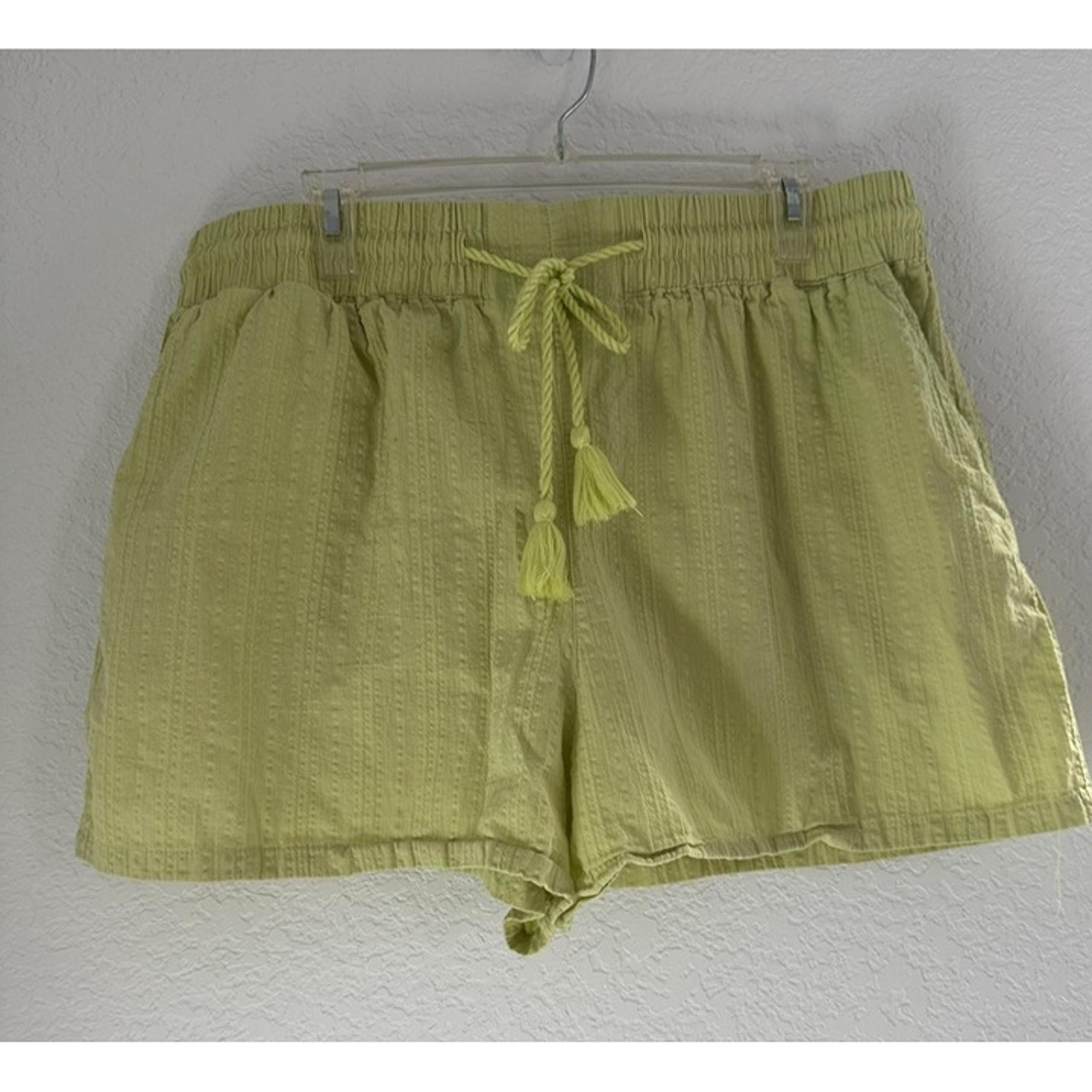 Time and Tru Women's Cotton Pull On Coverup Shorts Neon Green XL Summer Vacation