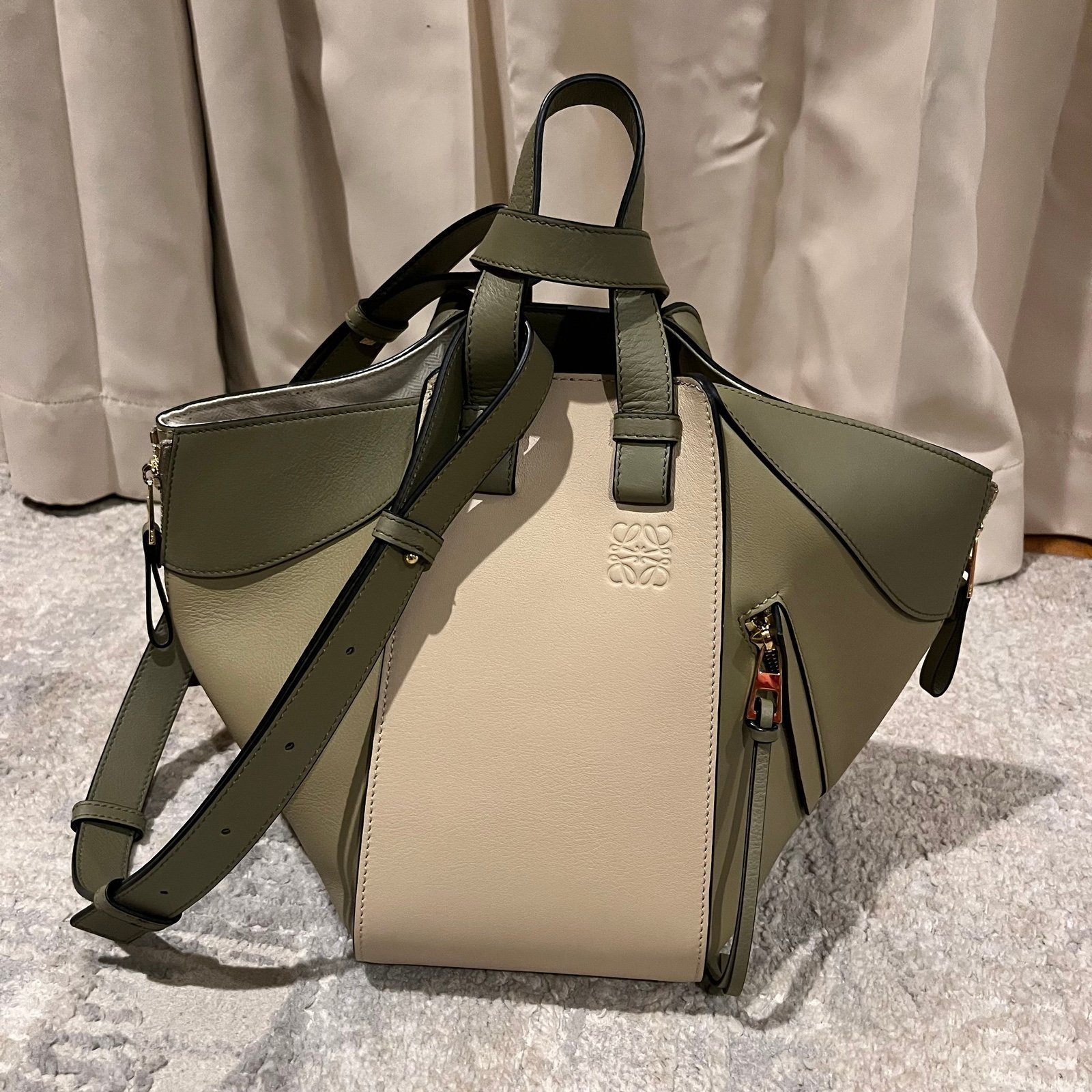☆LOEWE☆HAMMOCK S 2wayバッグ CLAY GREEN DUSTY BEIGE♪ tas handbag Loewe Hammock Small Clay Green/Dusty Beige