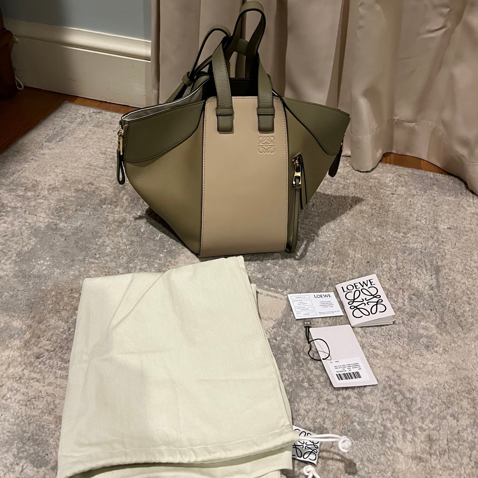 LOEWE Calfskin Small Hammock Shoulder Bag Clay Green Dusty Beige