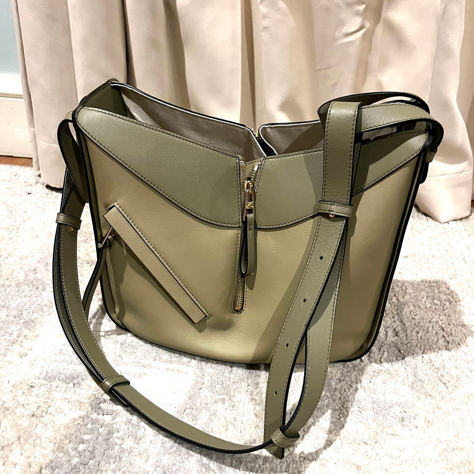 LOEWE Calfskin Small Hammock Shoulder Bag Clay Green Dusty Beige