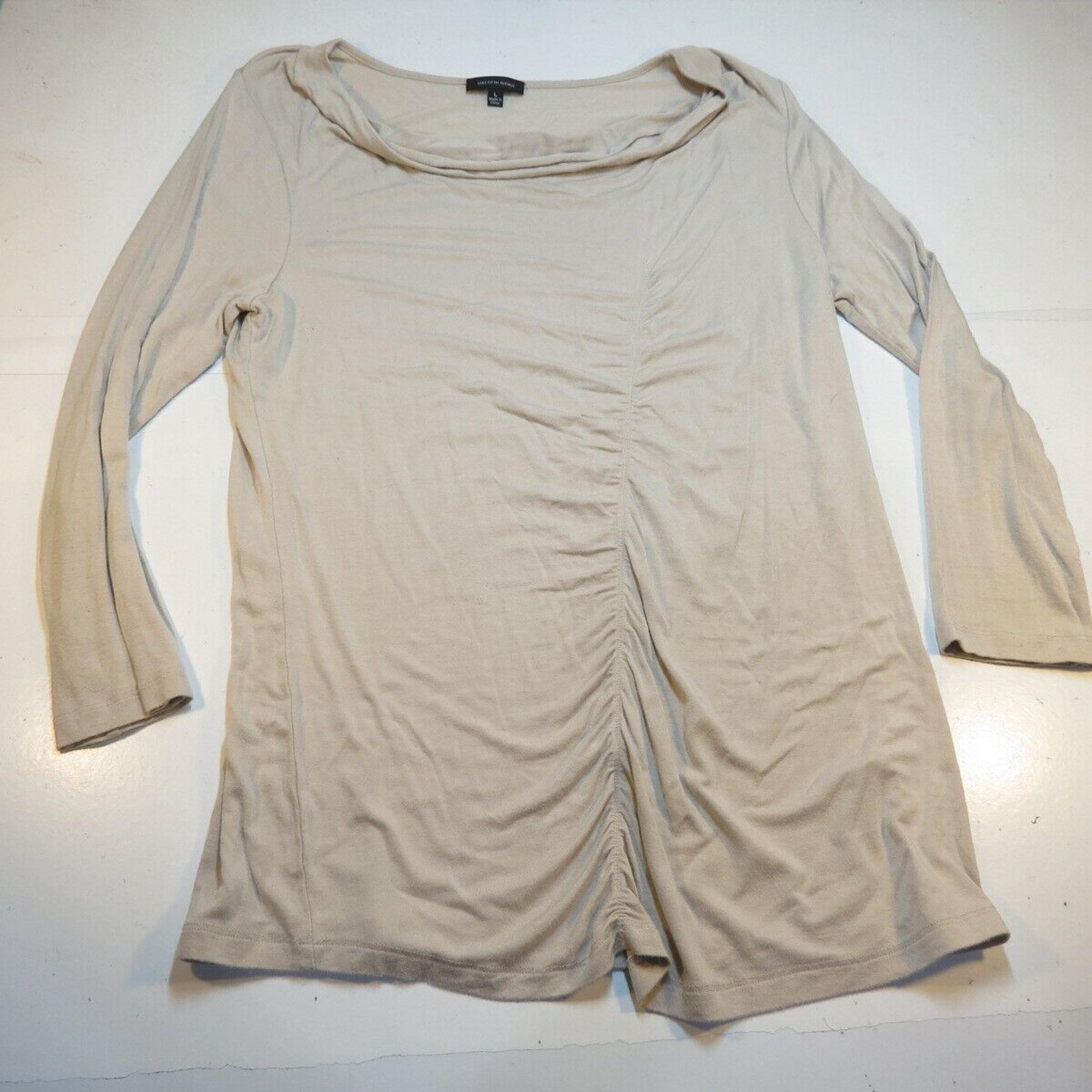 SAKS FIFTH AVENUE COWL NECK BLOUSE TOP SHIRT Womens L Beige