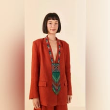 FARM RIO Pure Linen Oversized Blazer Suit Button Casual Jacket