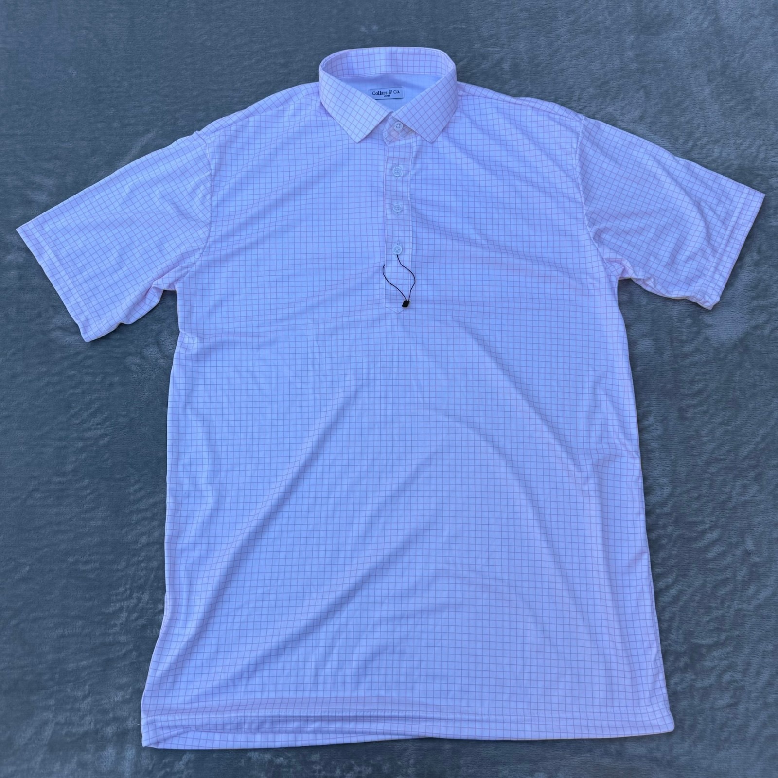 Collars & Co Dress Collar Polo Shirt Mens Large Pink Check Stretch New NWOT
