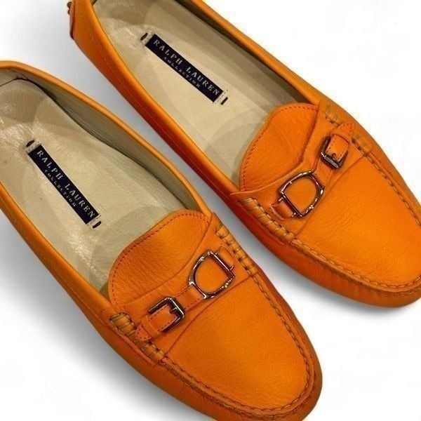 Ralph Lauren Collection Purple Label Orange Dasita Leather Loafers Sz 9 Preppy