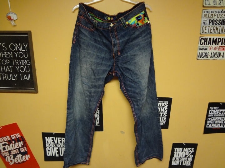 COOGI Dark Wash Neon Jeans Mens 38x34