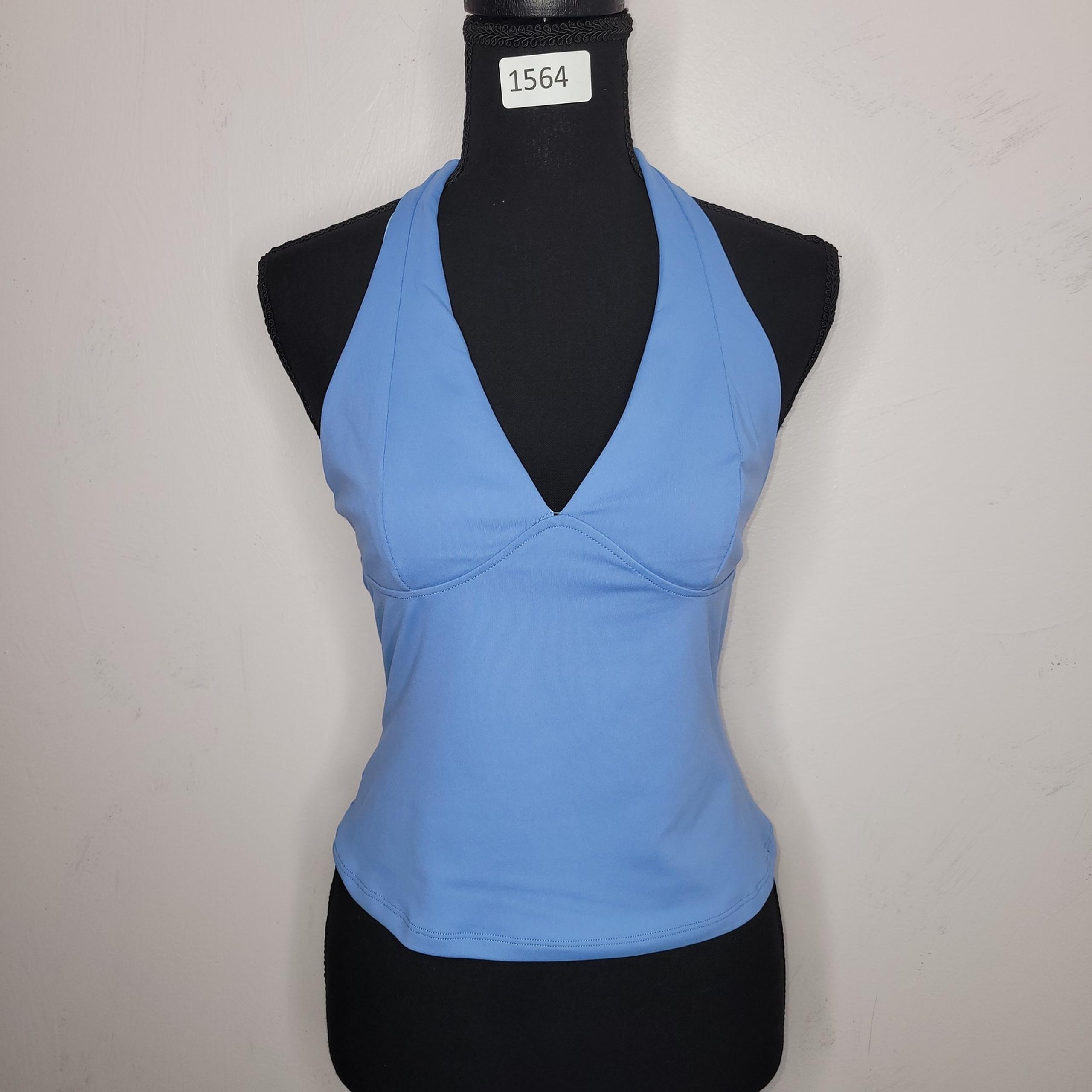 Free People Blouse Top Still Here Halter V Neck Open Back Size Medium Blue
