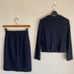 Green Label No-Collar Skirt Suit 36 W64 Dark Navy Stretch DMW