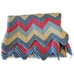 Vtg Handmade Chevron Zig Zag Crochet Knit Afghan Blanket Throw Pink Gray 44x72