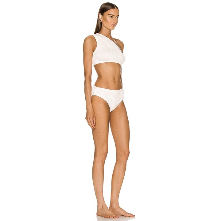 NEW BOTTEGA VENETA White SWIMSUIT CRINCKLED One Shoulder Bikini Sz M